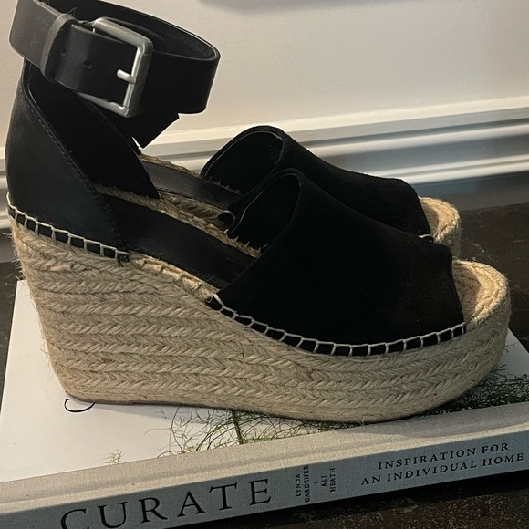 Marc Fisher LTD Black Suede Leather Espadrille Wedge Sandals 8.5 - Picture 4 of 9